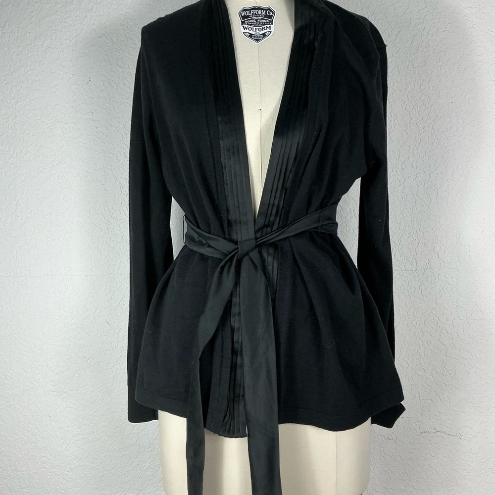 Anne Klein dressy black cardigan sweater with belt sz L perfect